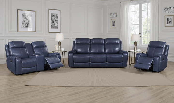 Leather Italia Atlantic Blue Leather Power Reclining Living Room Set-jennifer furniture