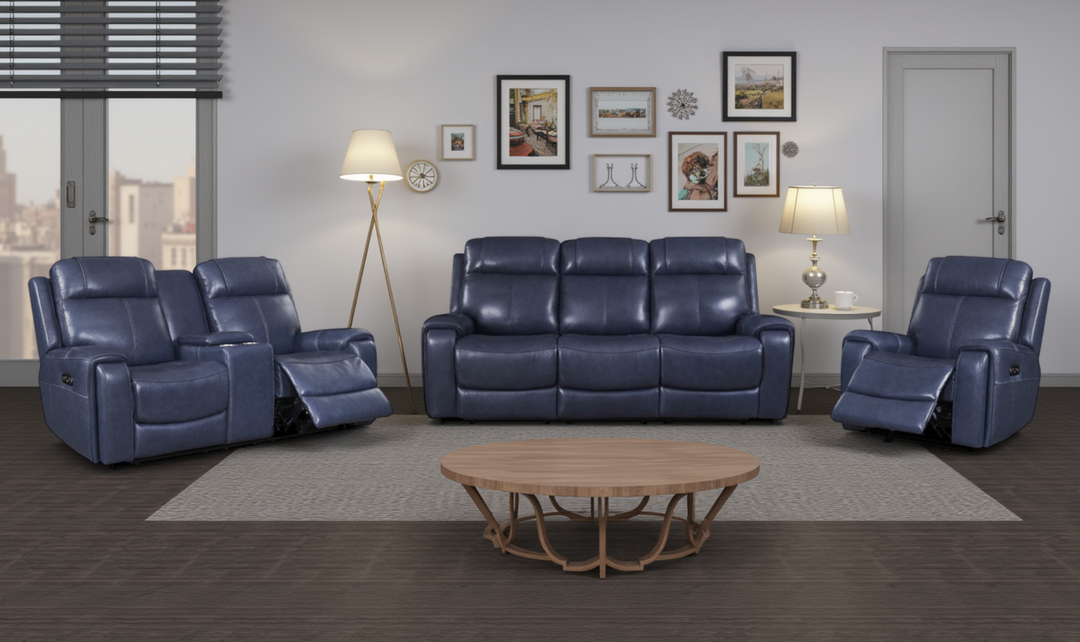 Leather Italia Atlantic Blue Leather Power Reclining Living Room Set-jennifer furniture