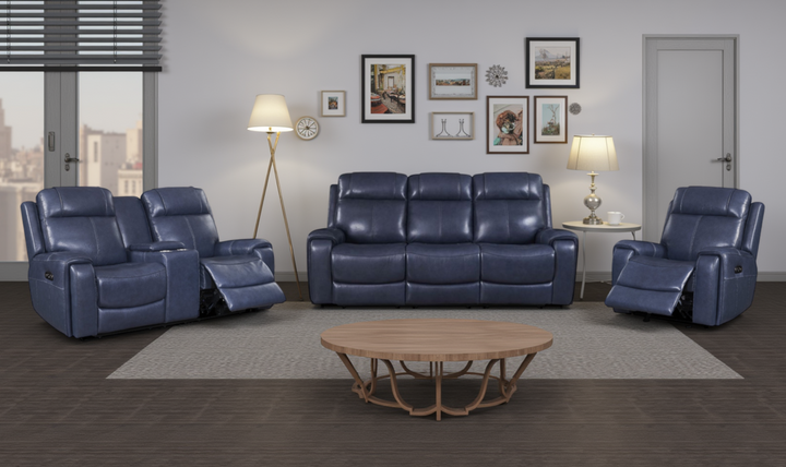 Leather Italia Atlantic Blue Leather Power Reclining Living Room Set-jennifer furniture