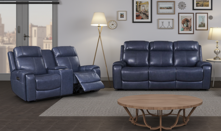 Leather Italia Atlantic Blue Leather Power Reclining Living Room Set-jennifer furniture