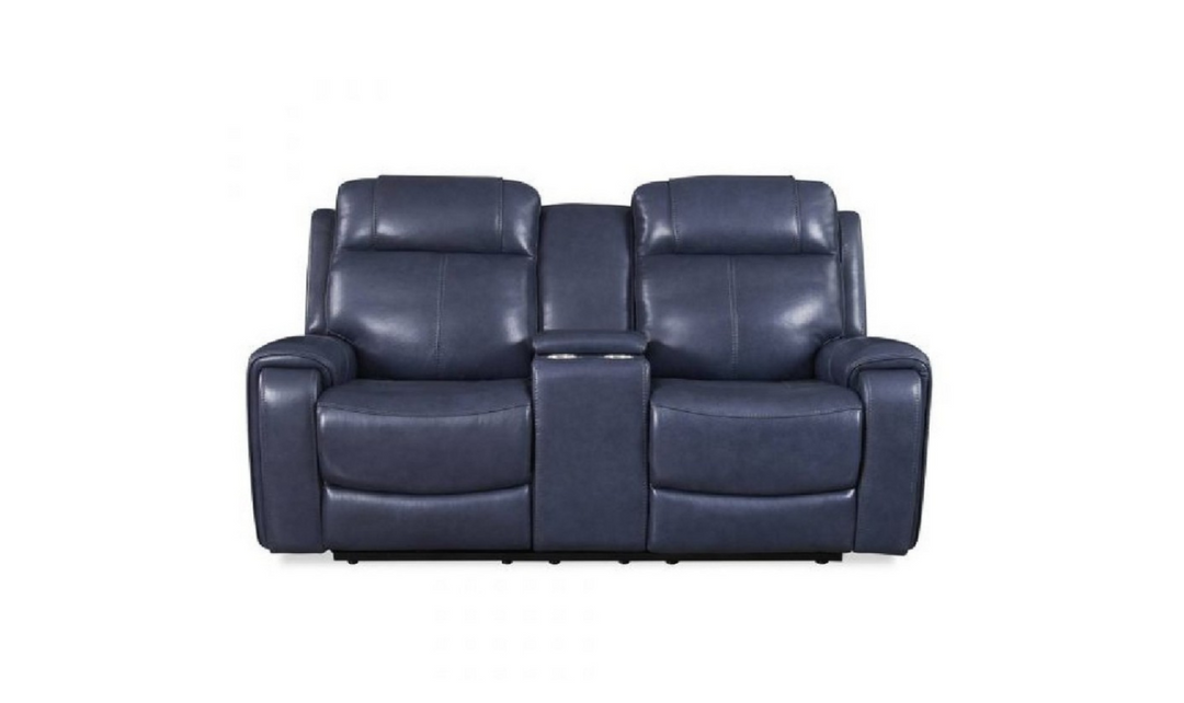 Leather Italia Atlantic Modern Power Reclining Loveseat in Blue Leather