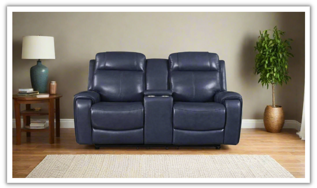 Leather Italia Atlantic Modern Power Reclining Loveseat in Blue Leather-jennifer furniture