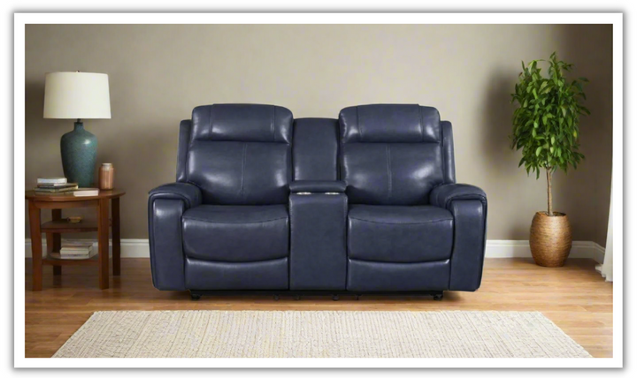 Leather Italia Atlantic Modern Power Reclining Loveseat in Blue Leather-jennifer furniture