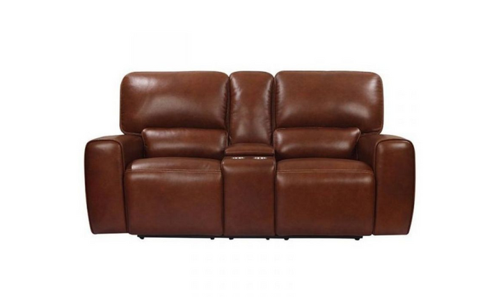 Leather Italia Broadway Brown Leather Power Reclining Loveseat w/ Console-jennifer furniture