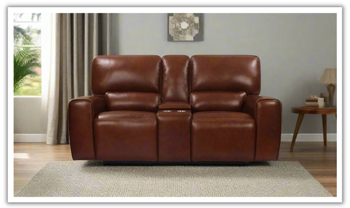Leather Italia Broadway Brown Leather Power Reclining Loveseat w/ Console-jennifer furniture