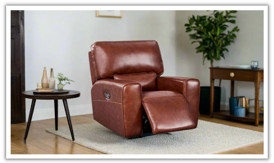 Leather Italia Broadway Power Recliner Chair in Brown-jennifer furniture