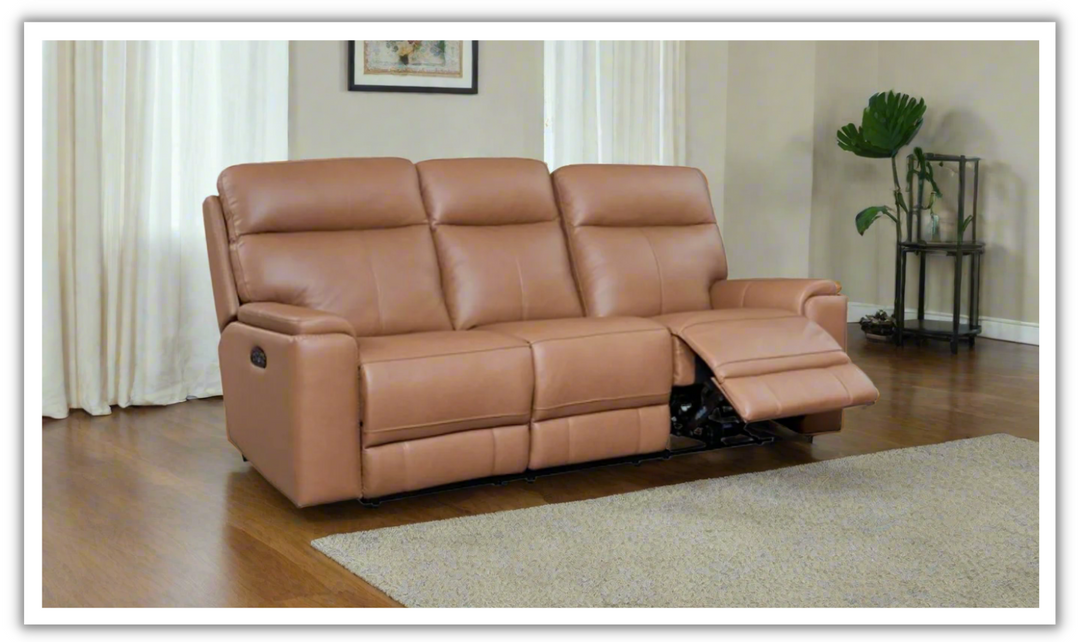 Leather Italia Bryant Taupe Leather Power Reclining Loveseat With Console