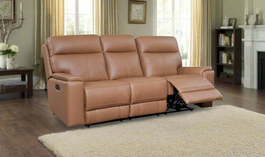 Leather Italia Bryant Taupe Leather Power Reclining Loveseat With Console