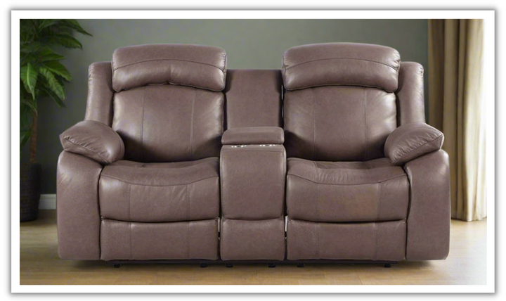 Leather Italia Polk Power Reclining Loveseat with USB Port in Brown-jennifer furniture