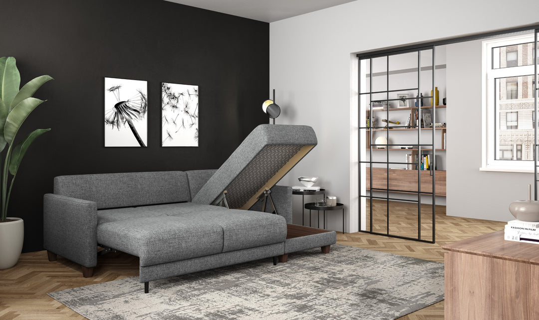 Luonto Martta L-shaped Fabric Full Sectional Sleeper Sofa with Reversible Chaise