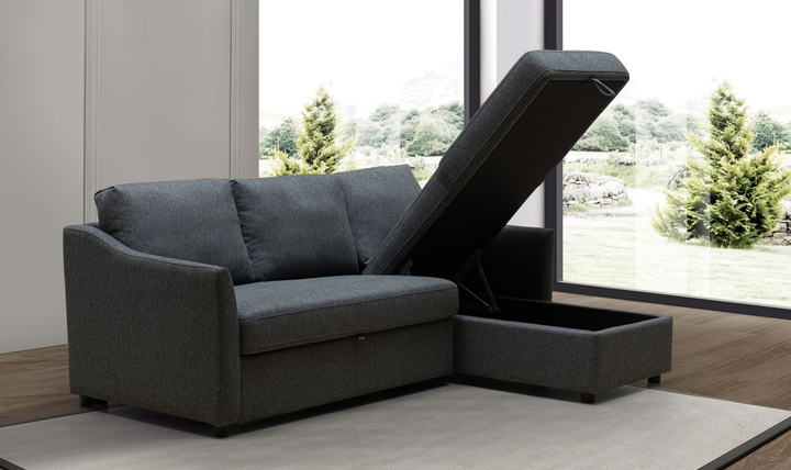 Merax Leather L-Shape Full Sleeper Sectional Sofa with Storage Reversible Chaise