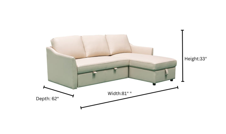 Merax L-Shape Full Sleeper Sectional Sofa with Storage Reversible Chaise in Ivory