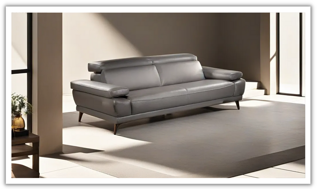 Mercer Stationary Leather Sofa With Adjustable Headrest