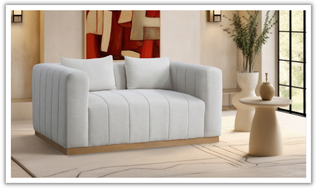 Meridian  Furniture Lucia Linen Textured Fabric Upholstered Loveseat Sofa-Jennifer Furniture