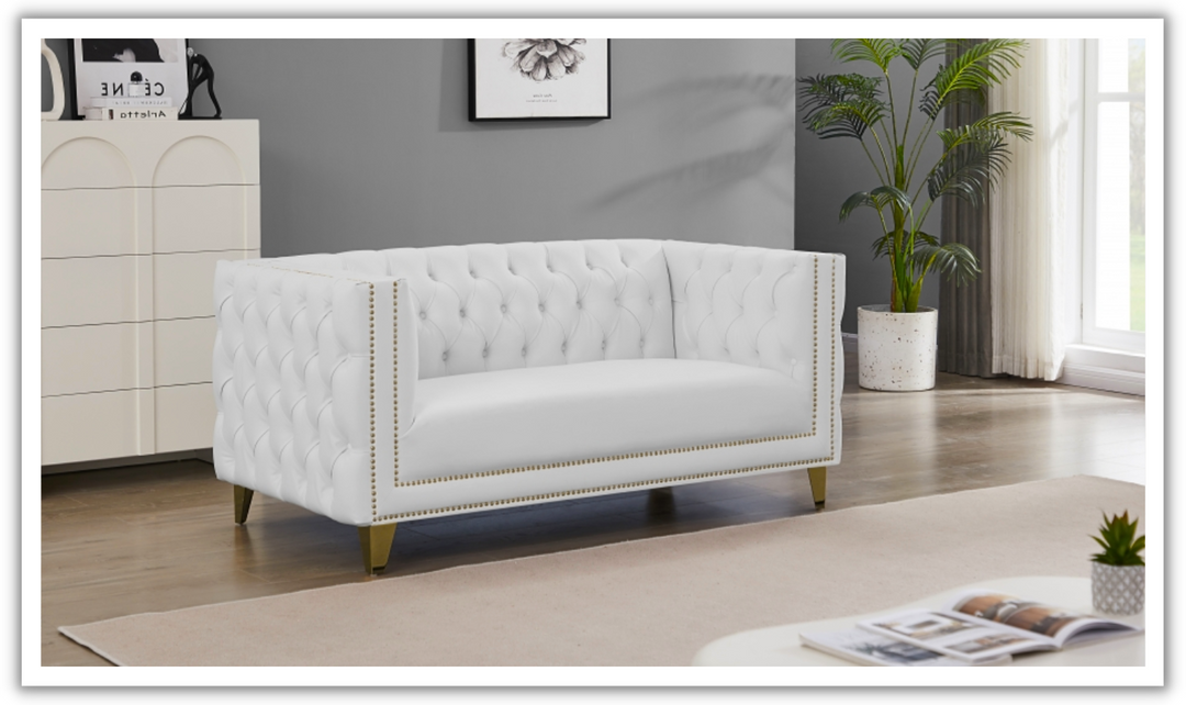 Meridian  Furniture Michelle White Vegan Leather Upholstered Loveseat Sofa-Jennifer Furniture