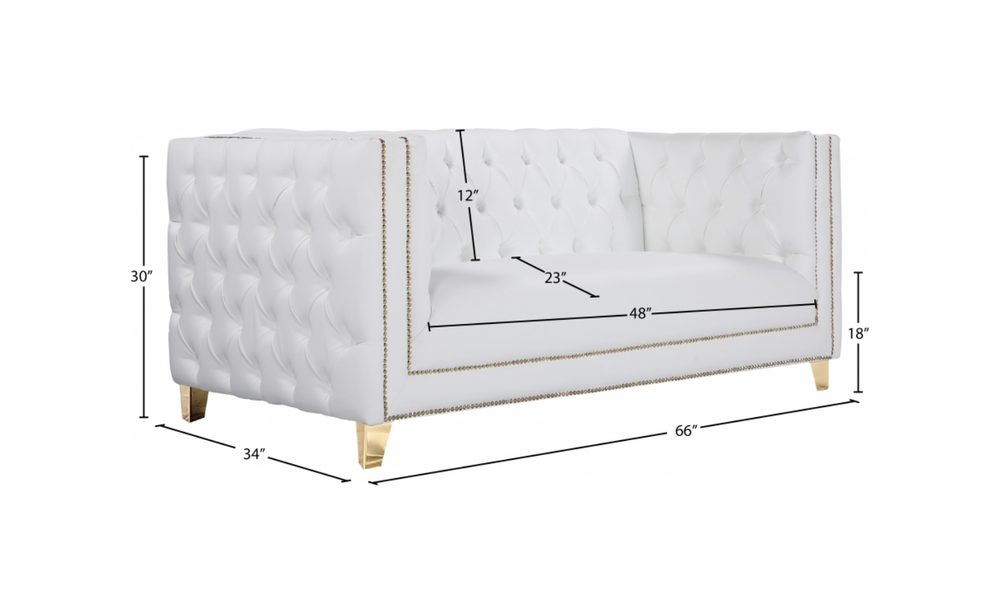 Meridian  Furniture Michelle White Vegan Leather Upholstered Loveseat Sofa-Jennifer Furniture