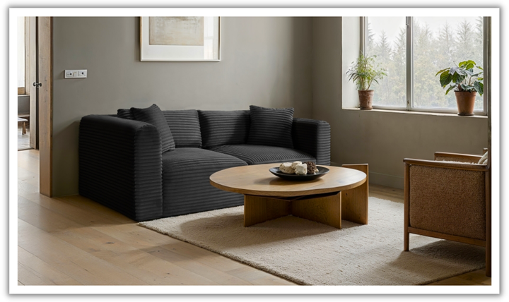 Meridian Furniture Shaggy 78" Corduroy Performance Fabric Upholstered Modular Loveseat Sofa-Jennifer Furniture