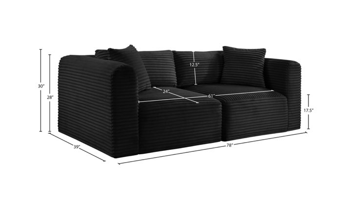 Meridian Furniture Shaggy Corduroy Performance Fabric Modular Loveseat