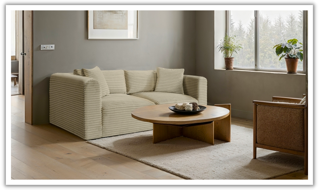 Meridian Furniture Shaggy 78" Corduroy Performance Fabric Upholstered Modular Loveseat Sofa-Jennifer Furniture