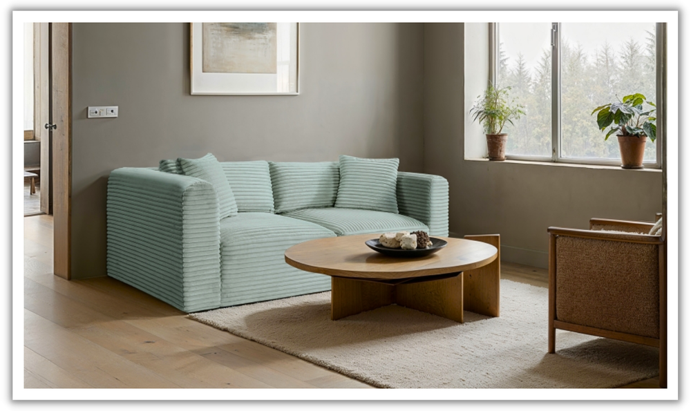 Meridian Furniture Shaggy 78" Corduroy Performance Fabric Upholstered Modular Loveseat Sofa-Jennifer Furniture