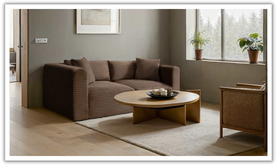 Meridian Furniture Shaggy 78" Corduroy Performance Fabric Upholstered Modular Loveseat Sofa-Jennifer Furniture