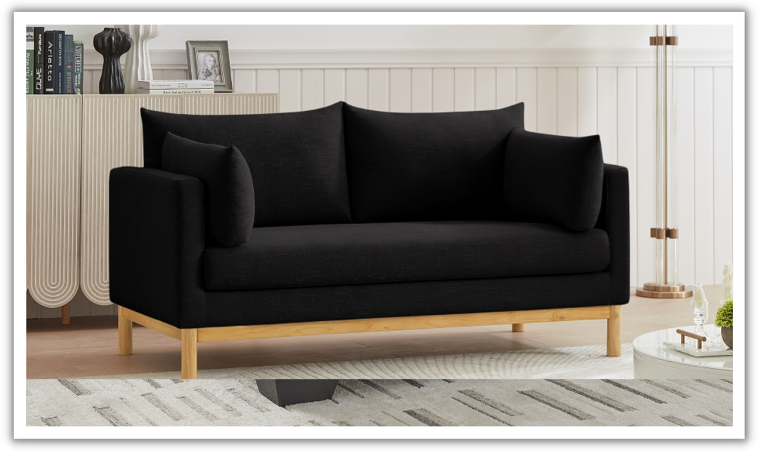 Meridian Langham Linen Textured Fabric Upholstered Loveseat