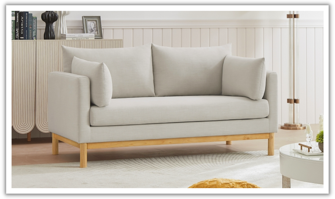 Meridian Langham Linen Textured Fabric Upholstered Loveseat