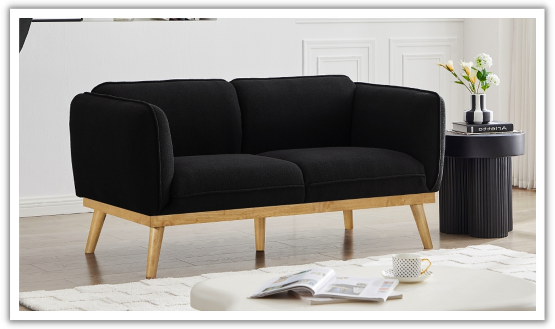 Meridian Nolita Black Boucle Fabric Upholstered Loveseat-Jennifer Furniture