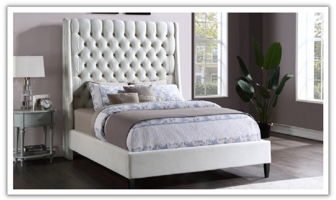 Meridian Furniture Fritz Velvet Bed with Tufted Wingback Headboard-jennifer furniture