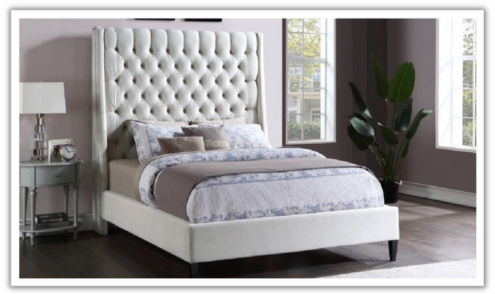 Meridian Furniture Fritz Velvet Bed with Tufted Wingback Headboard-jennifer furniture