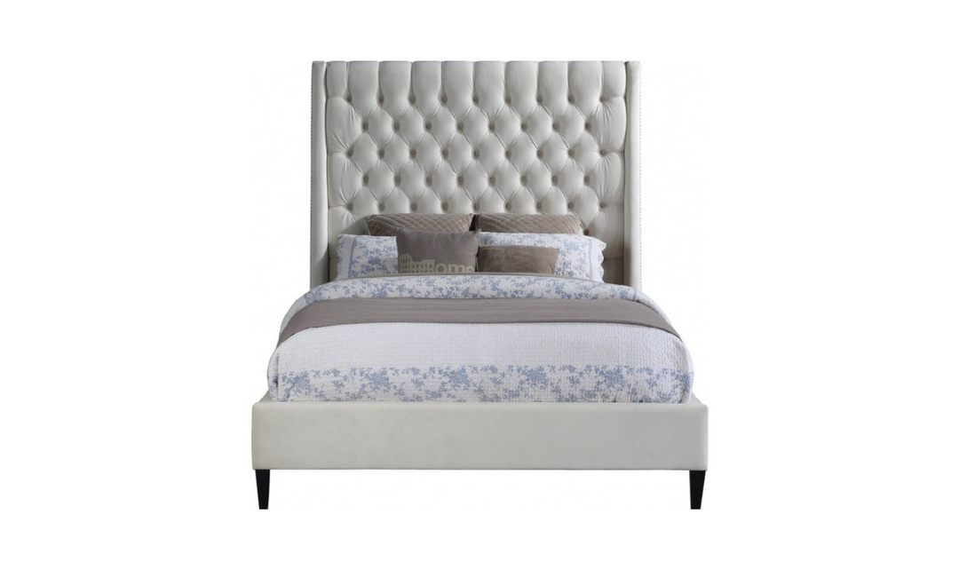 Meridian Furniture Fritz Velvet Bed with Tufted Wingback Headboard-jennifer furniture