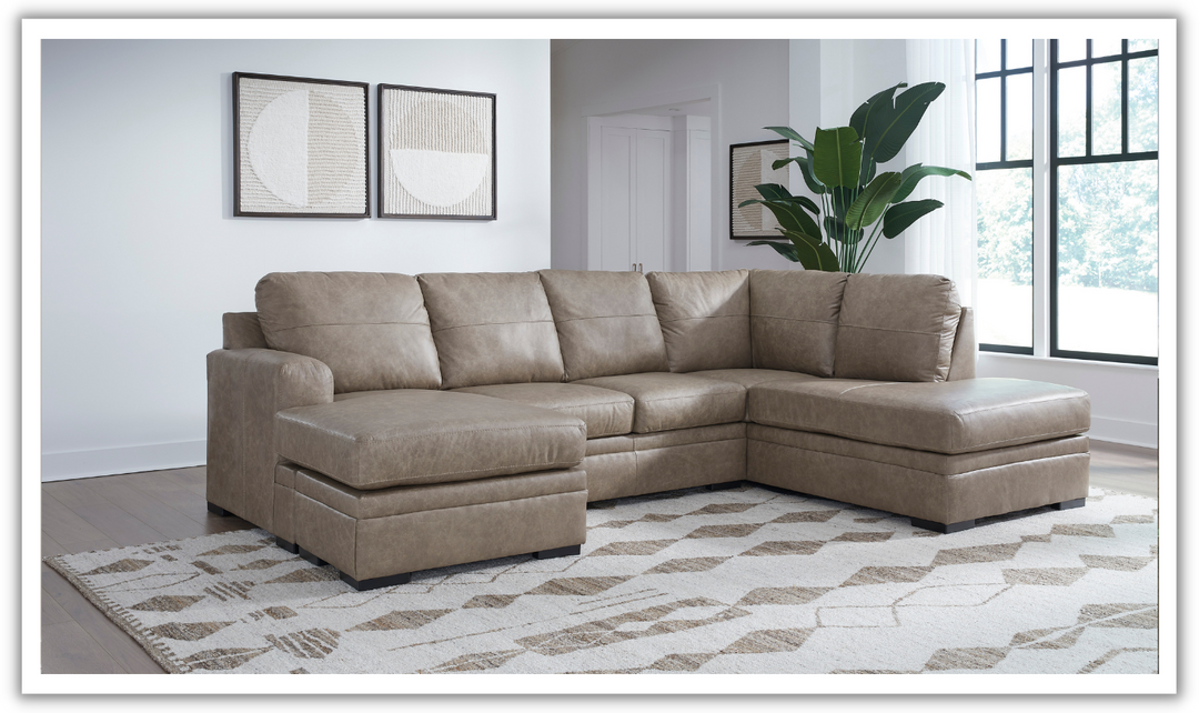 Modern Heritage Amuleto 2-Piece Brown Leather Sectional with Chaise