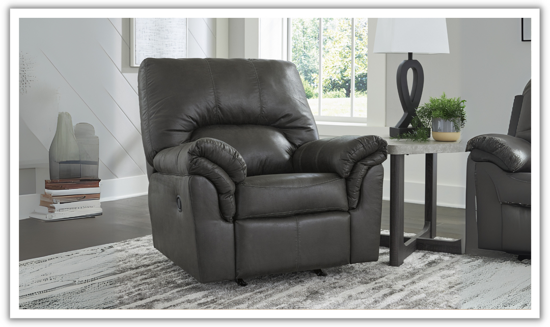 Modern Heritage Bladen Faux Leather Rocker Recliner Chair with Attached Cushions-Jennifer FUrniture