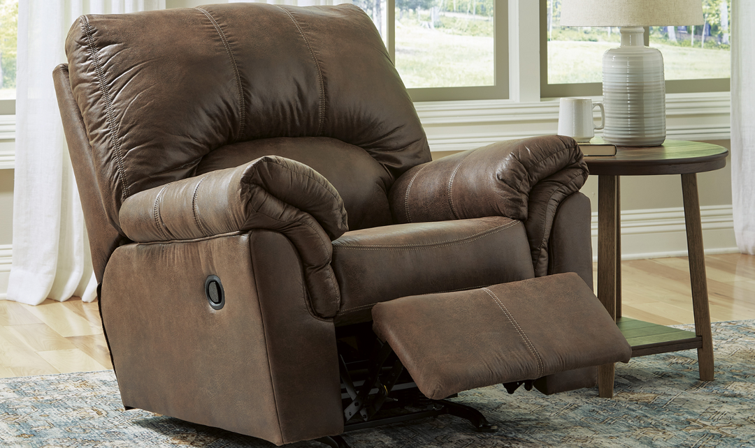 Modern Heritage Bladen Faux Leather Rocker Recliner Chair with Attached Cushions-Jennifer FUrniture