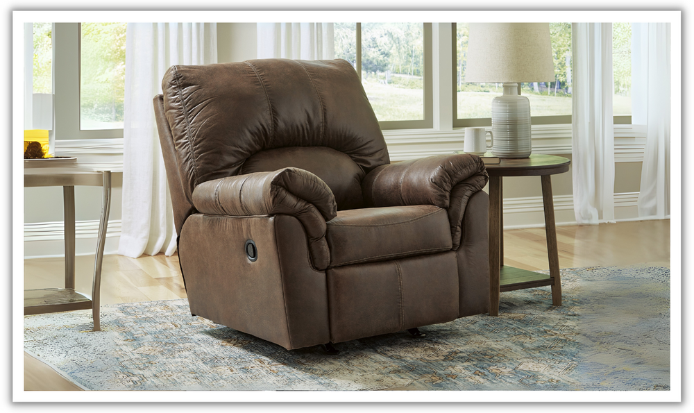 Modern Heritage Bladen Faux Leather Rocker Recliner Chair with Attached Cushions-Jennifer FUrniture