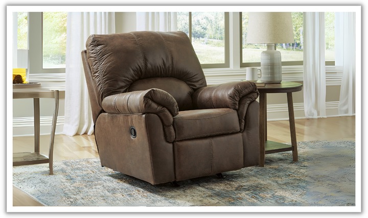 Modern Heritage Bladen Faux Leather Rocker Recliner Chair with Attached Cushions-Jennifer FUrniture