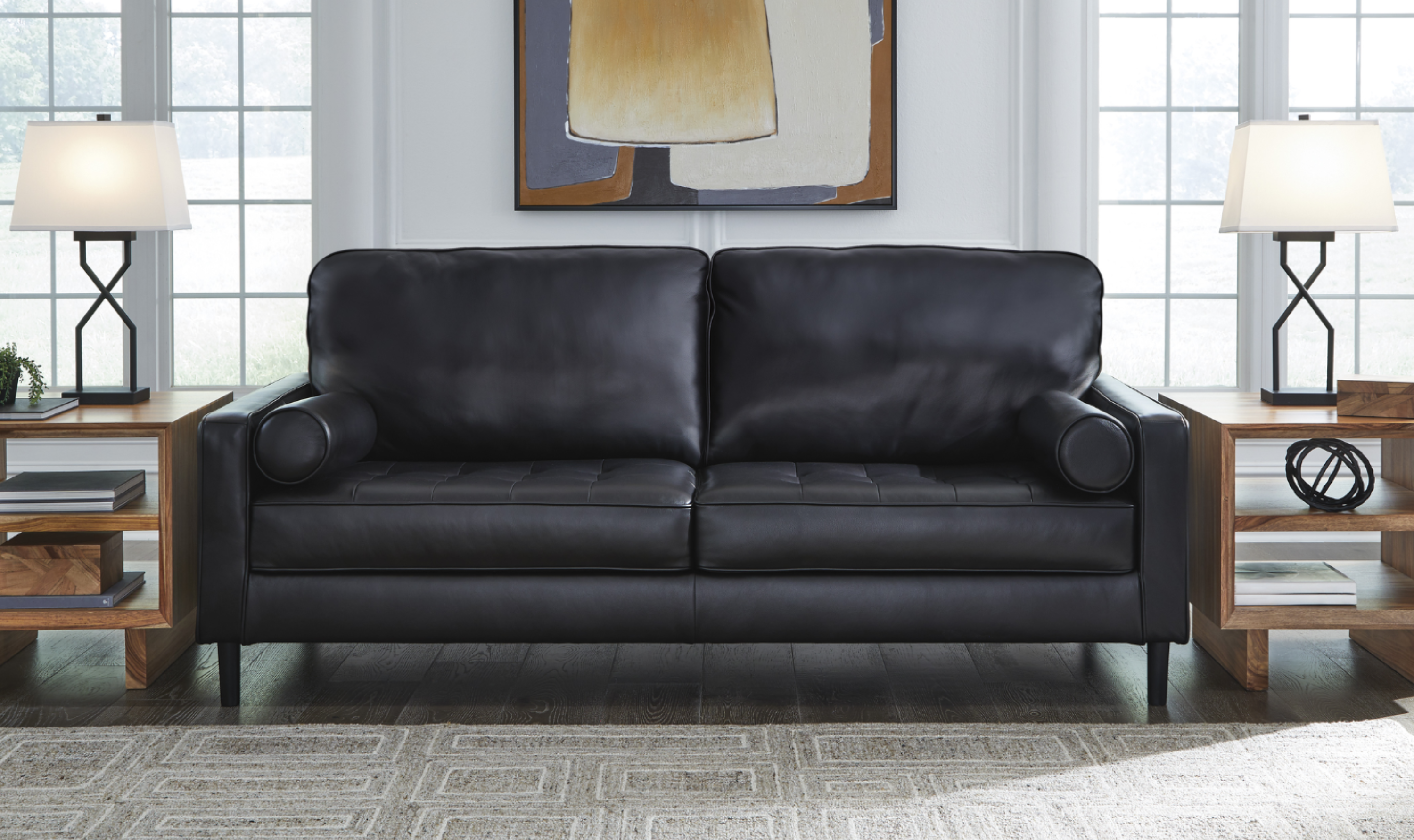 Modern Heritage Bryceview Leather Onyx Black Sofa – Jennifer Furniture