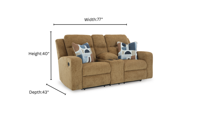 Modern Heritage Kanlow Fabric Double Recliner Loveseat Sofa With Storage Console-Jennifer Furniture