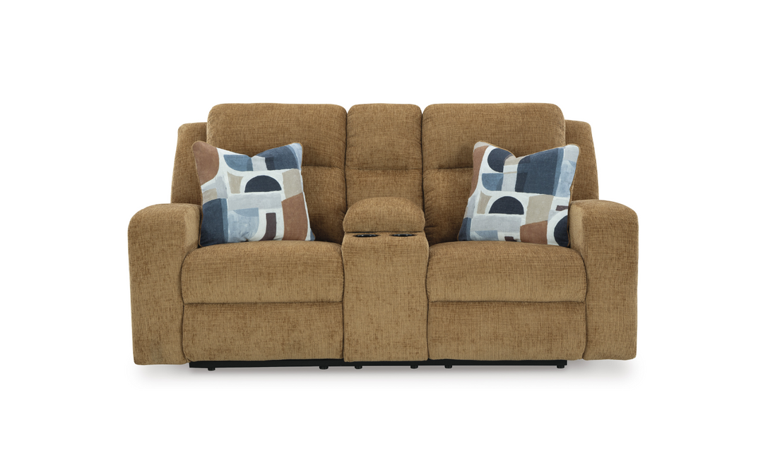 Modern Heritage Kanlow Fabric Double Recliner Loveseat Sofa With Storage Console-Jennifer Furniture