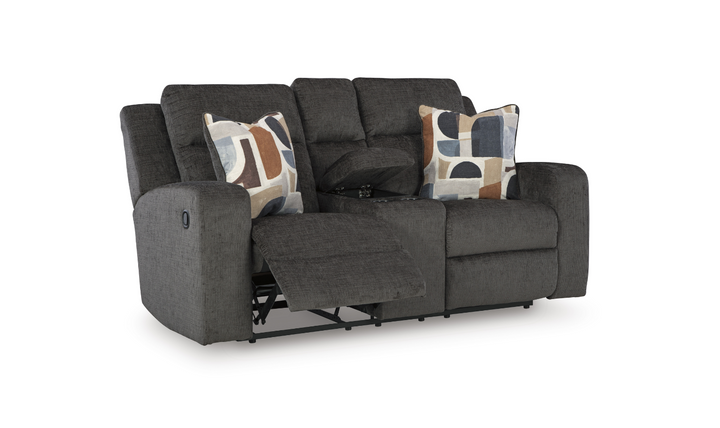 Modern Heritage Kanlow Fabric Double Recliner Loveseat Sofa With Storage Console-Jennifer Furniture