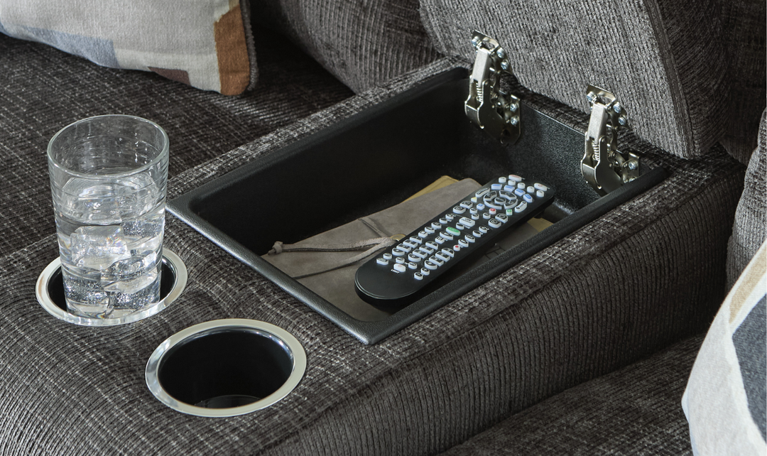 Modern Heritage Kanlow Fabric Double Recliner Loveseat Sofa With Storage Console-Jennifer Furniture