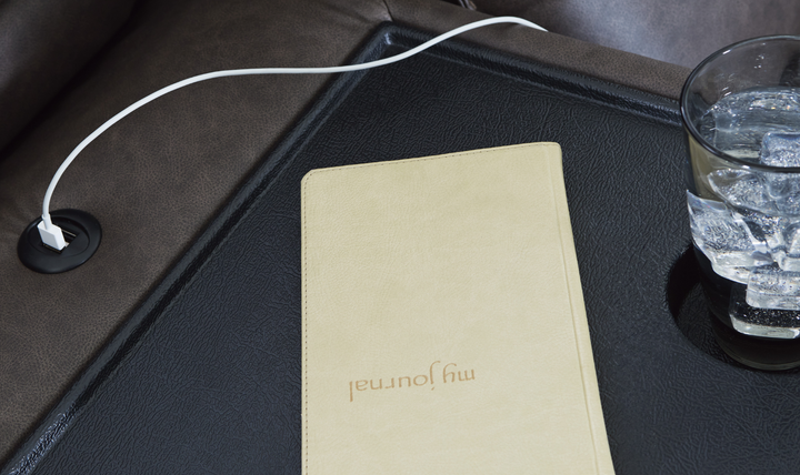 Modern Heritage Lavenhorne Leather Recliner Sofa With Drop Down Table-Jennifer Furniture