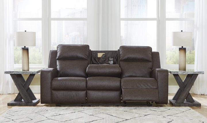 Modern Heritage Lavenhorne Leather Recliner Sofa With Drop Down Table-Jennifer Furniture