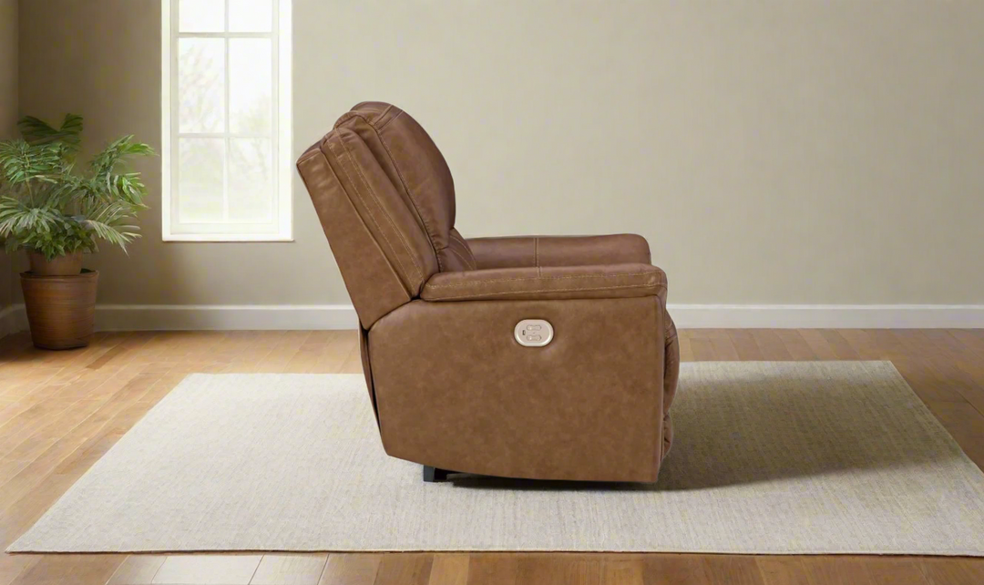 Modern Heritage Trasimeno Brown Leather Power Recliner Chair With Power Headrest