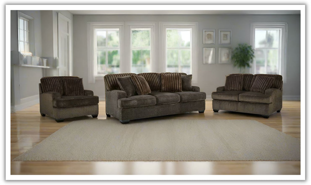 Modern Heritage Aylesworth 3 Pieces Living Room Set In Chocolate Brown (Sofa + Loveseat + Chair))