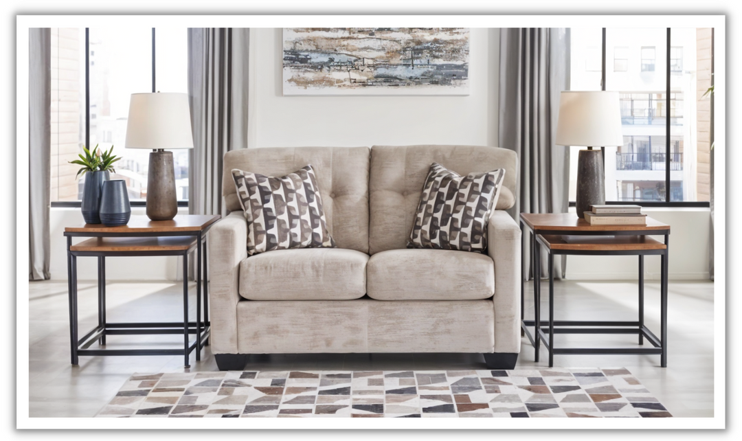 Modern Heritage Mahoney Tufted Back Fabric Loveseat with Track Arm