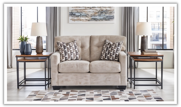 Modern Heritage Mahoney Tufted Back Fabric Loveseat with Track Arm