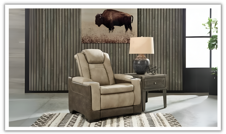 Modern Heritage Next - Gen Sand Leather Power Recliner Chair with Storage Arms-jennifer furniture