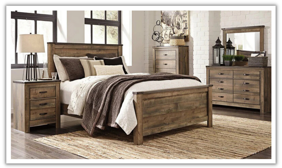 Modern Heritage Trinell Brown Panel Bed in Warm Rustic Plank Finish-jennifer furniture