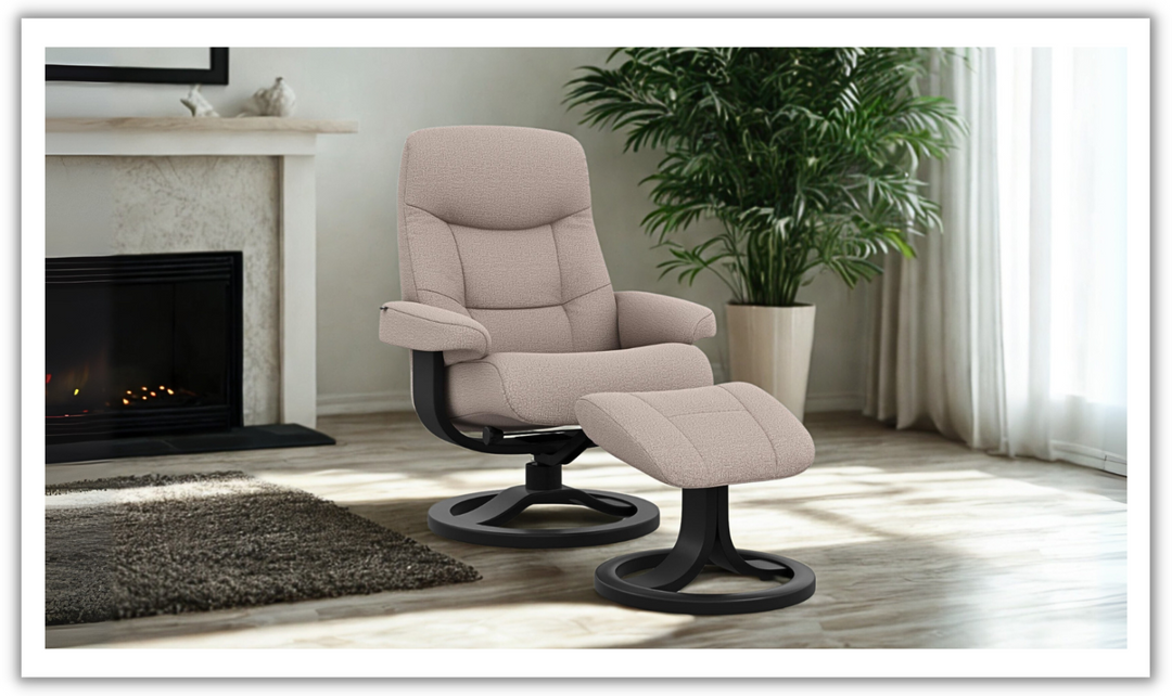 Fjords Muldal R Leather Manual Swivel Recliner Chair with Footstool in Two Sizes-Jennifer Furniture